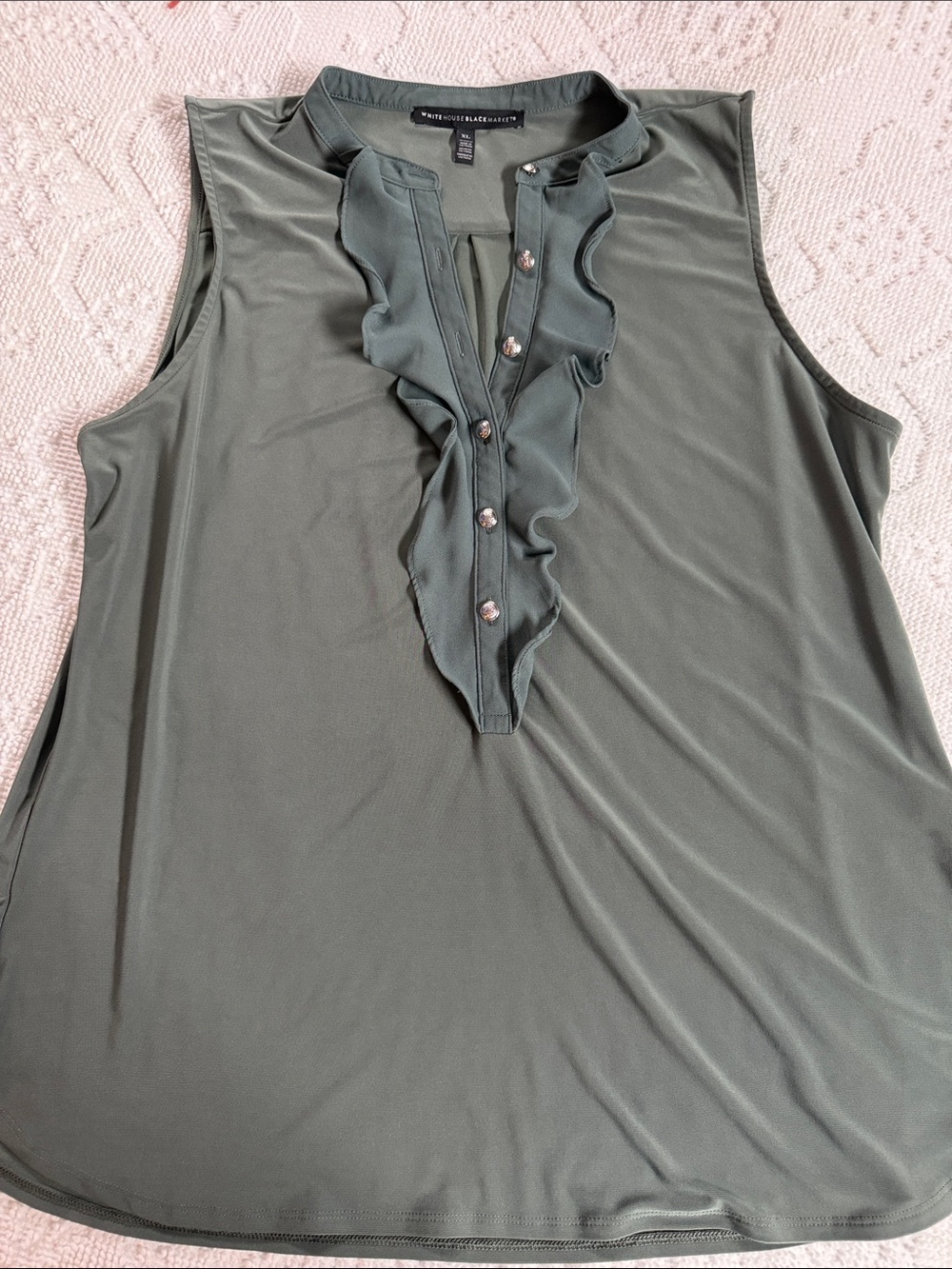 White House Black Market Sage Green Ruffle-Front Sleeveless Camisole